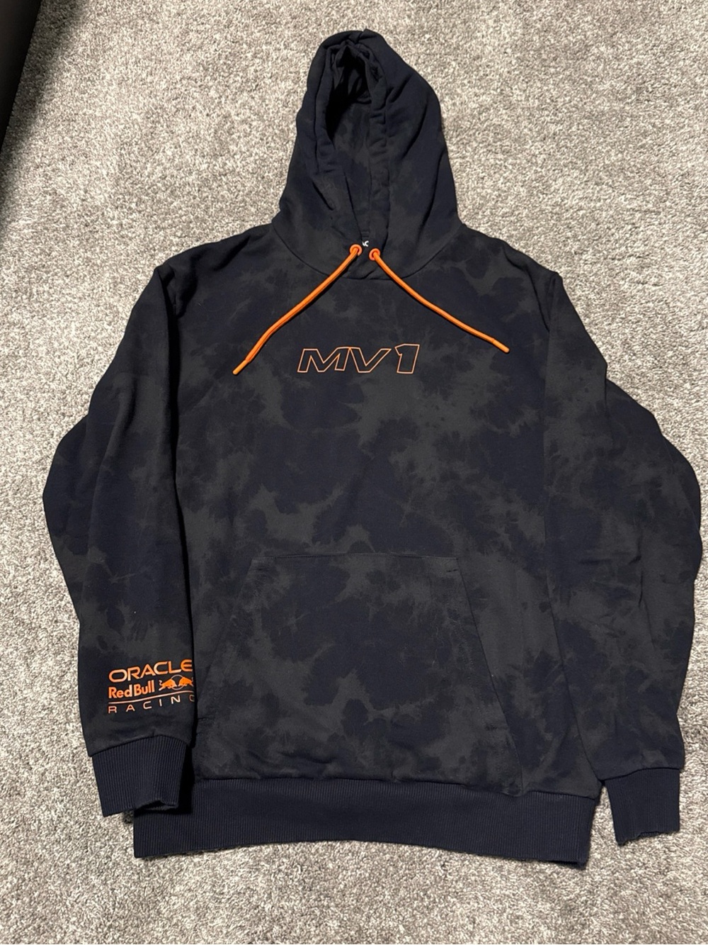 MV1 Men's Navy Hoodie with Orange Accents Medium